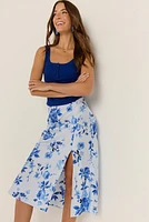 Kimberly Satin Floral Fitted Midi Skirt