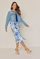 Kimberly Satin Floral Fitted Midi Skirt