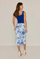 Kimberly Satin Floral Fitted Midi Skirt