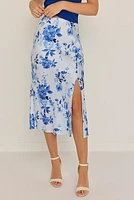 Kimberly Satin Floral Fitted Midi Skirt