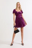 Cecilia Velvet Jacquard Bow Back Mini Dress