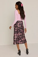 Jacqueline Floral Satin Fitted Midi Skirt