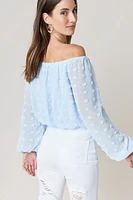 Gertrude Clip Dot Off The Shoulder Blouse Light Blue