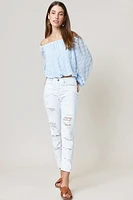 Gertrude Clip Dot Off The Shoulder Blouse Light Blue