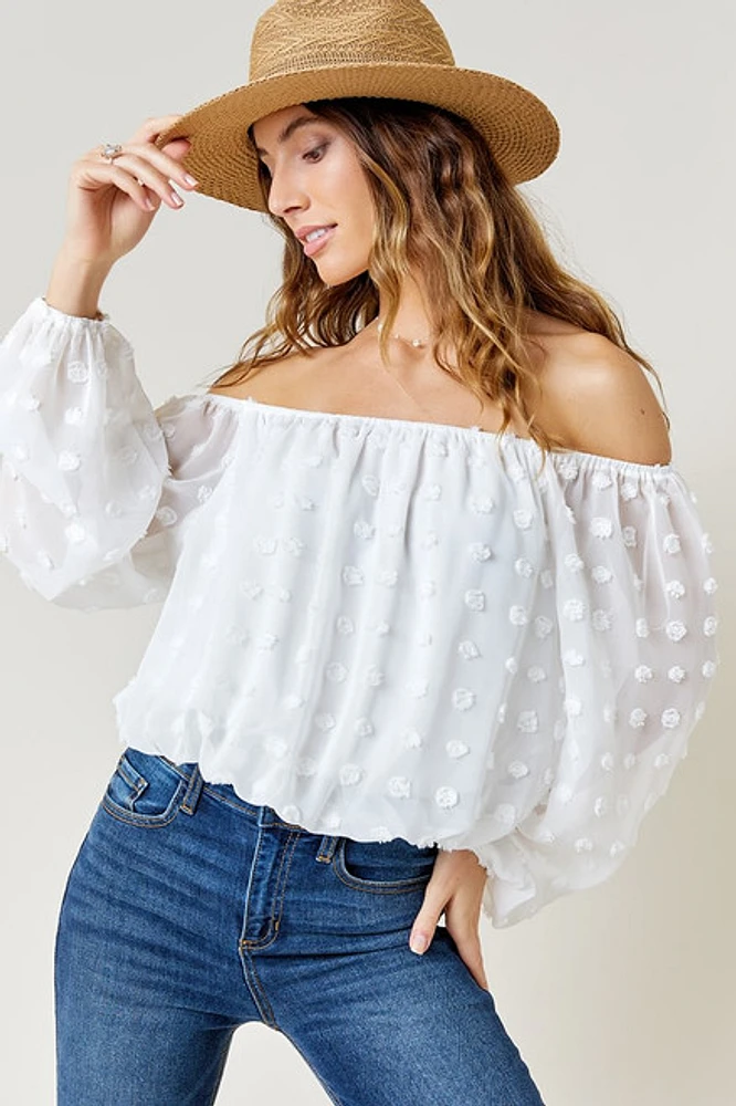 Gertrude Clip Dot Off The Shoulder Blouse White