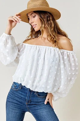 Gertrude Clip Dot Off The Shoulder Blouse White