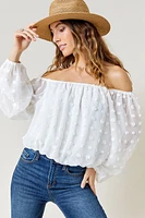 Gertrude Clip Dot Off The Shoulder Blouse White