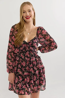 Elena Floral Sweetheart Tiered Mini Dress