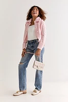Estela Cable Faux Fur Collar Cardigan Blush