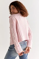 Estela Cable Faux Fur Collar Cardigan Blush