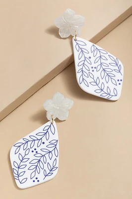 Janna Two Tone Floral Ceramic Drop Earrings