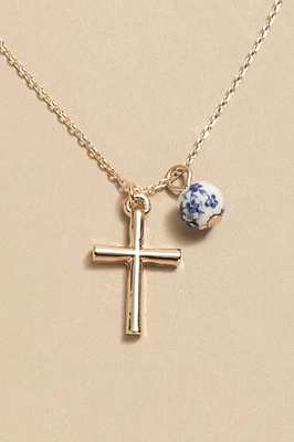 Victoria Ceramic Bead And Cross Pendant Necklace