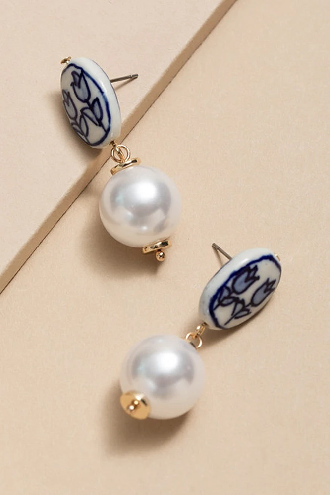 Kathie Ceramic Bead On Pearl Drop Earrings