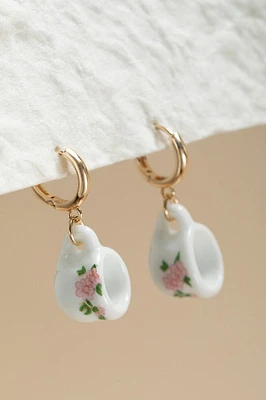 Britta Floral Teacup Charm On Huggie Earrings