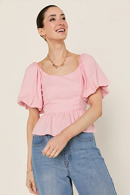 Brandy Bow Back Puff Sleeve Blouse