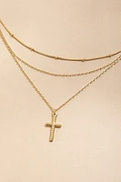 Petra Layered Stainless Steel Cross Pendant Necklace