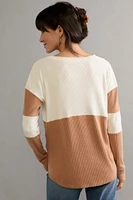 Lynn Color Block Long Sleeve Top Taupe