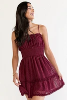 Ezra Clip Dot Mini Dress Burgundy