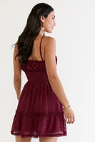 Ezra Clip Dot Mini Dress Burgundy