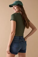 yummi by francesca's Short Sleeve Crew Neck Tee Olive Green