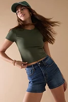 yummi by francesca's Short Sleeve Crew Neck Tee Olive Green