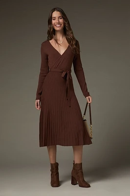 Eleanor Tie Waist Wrap Sweater Midi Dress