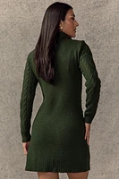 May Cable Knit Mini Sweater Dress Green