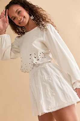 Mae Scallop Hem Embroidered Blouse