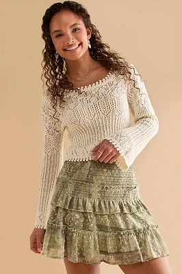 Brittany Cinch Waist Crochet Sweater Blouse