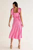 Rita Ruched Bow Jacquard Midi Dress Pink