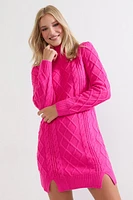 May Cable Knit Mini Sweater Dress Magenta