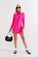 May Cable Knit Mini Sweater Dress Magenta