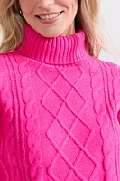 May Cable Knit Mini Sweater Dress Magenta