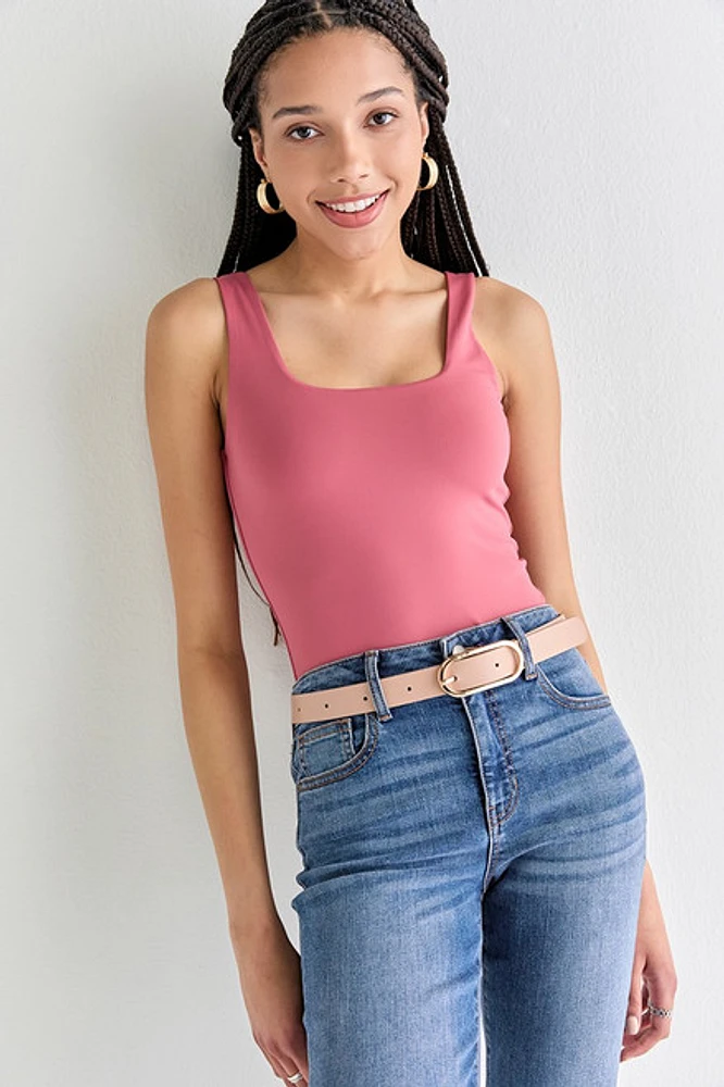 yummi by francesca's Sleeveless Square Neck Tank Bodysuit Pink