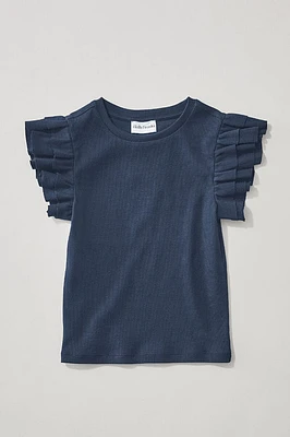 Hello Franki Sleeveless Ribbed Ruffle Tee for girls Navy