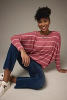 Candice Striped Long Sleeve Dolman Knit Top Mauve