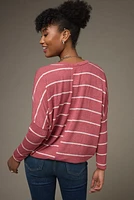 Candice Striped Long Sleeve Dolman Knit Top Mauve