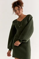 Maria Balloon Sleeve Sweater Dress Olive Green