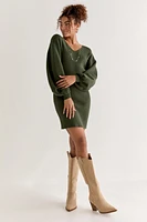 Maria Balloon Sleeve Sweater Dress Olive Green