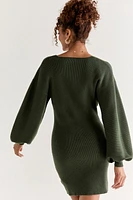 Maria Balloon Sleeve Sweater Dress Olive Green