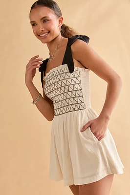 Hazel Bow Strap Contrast Stitch Romper