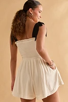 Hazel Bow Strap Contrast Stitch Romper