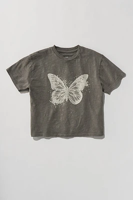 Hello Franki Butterfly Crop T-Shirt for girls Charcoal