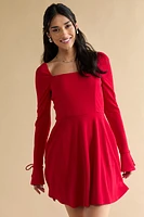 Rene Long Sleeve Waisted Mini Dress Red
