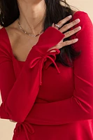 Rene Long Sleeve Waisted Mini Dress Red