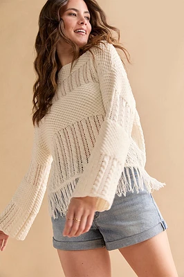 Ophelia Open Gauge Fringe Pullover Sweater