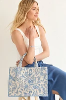 Jeanna Floral Canvas Tote Bag Blue