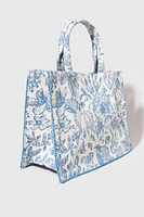 Jeanna Floral Canvas Tote Bag Blue
