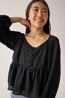 Hello Franki Button Babydoll Blouse for girls Black