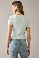 yummi by francesca's Short Sleeve Crew Neck Tee Light Blue